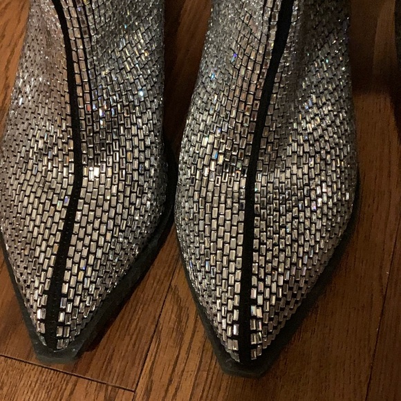 Black and Silver Metallic Rhinestone Boots with Heel - Picture 5 of 10